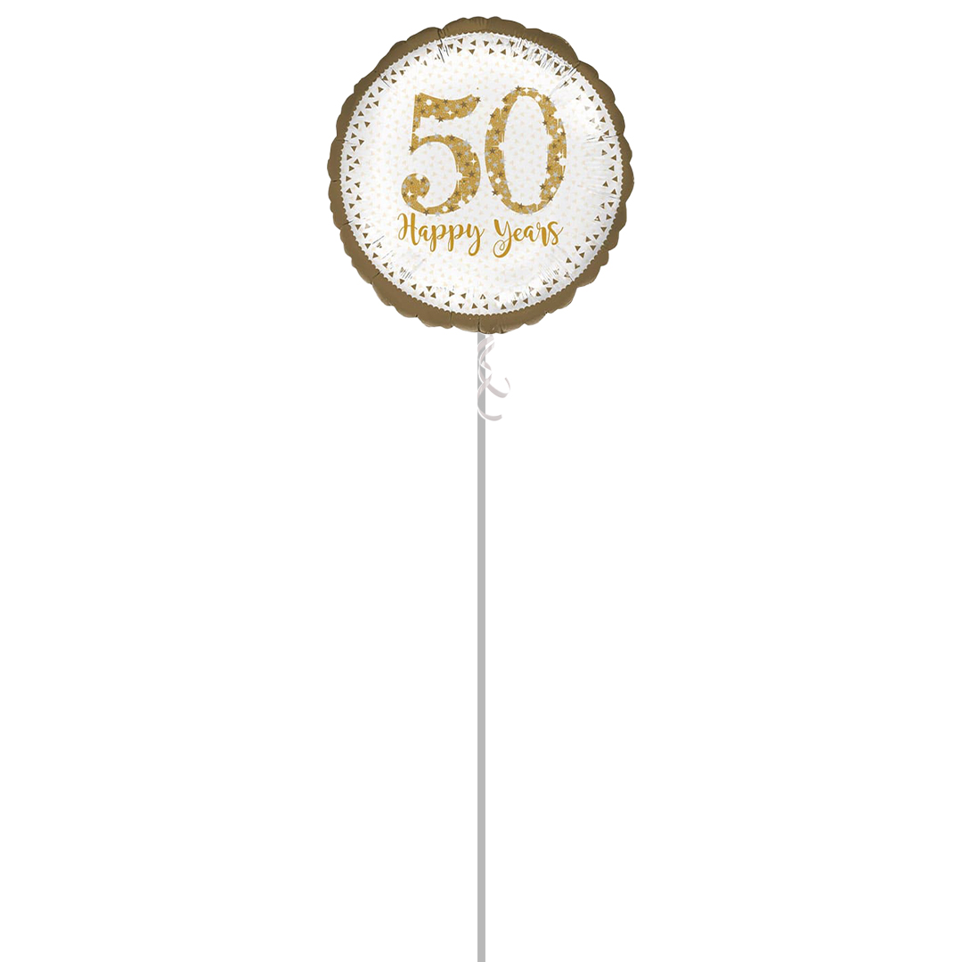 Sparkling Golden 50th Anniversary Round Foil Balloon - Inflated Balloon in a Box Product Gallery Image