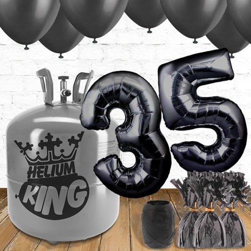 35th Birthday Helium Gas Package with Black Balloons Product Gallery Image