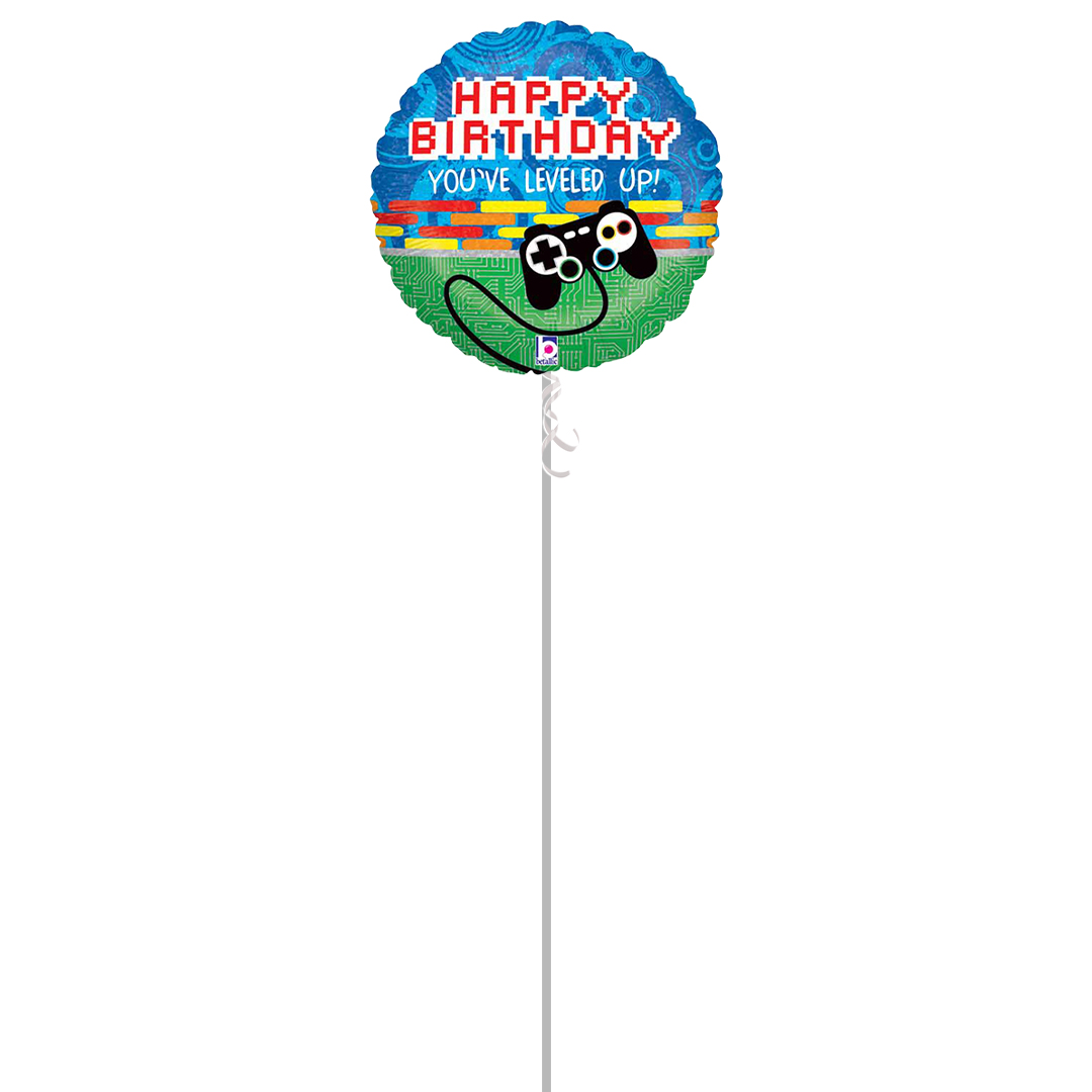 Game Controller Birthday Holographic Round Foil Helium Balloon - Inflated Balloon in a Box Product Gallery Image