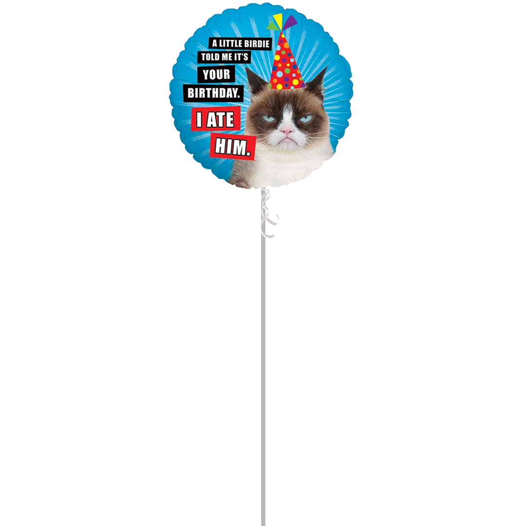 Grumpy Cat I Ate Him Holographic Round Foil Helium Balloon - Inflated Balloon in a Box Product Gallery Image