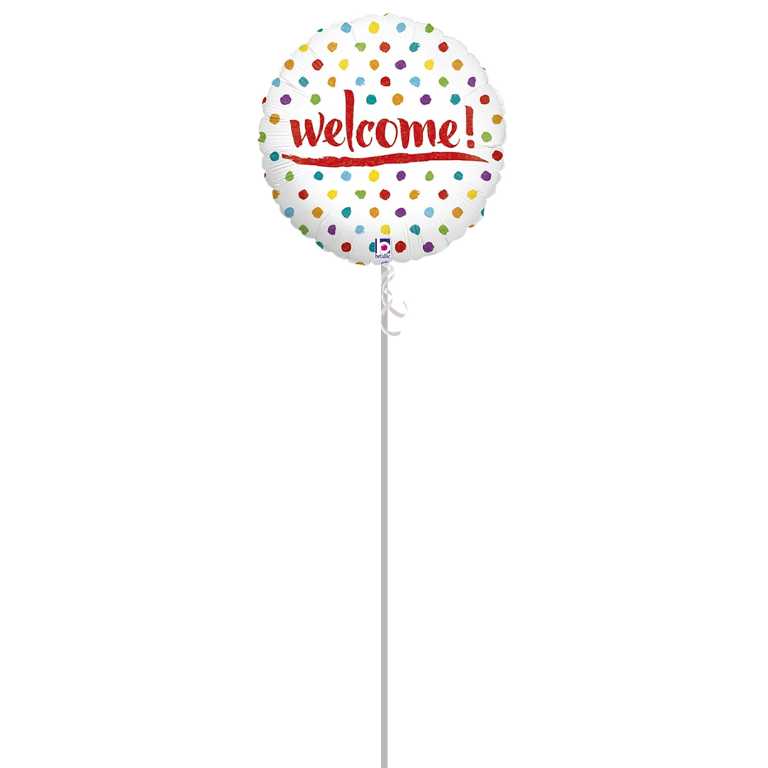 Welcome Dots Holographic Round Foil Helium Balloon - Inflated Balloon in a Box Product Gallery Image