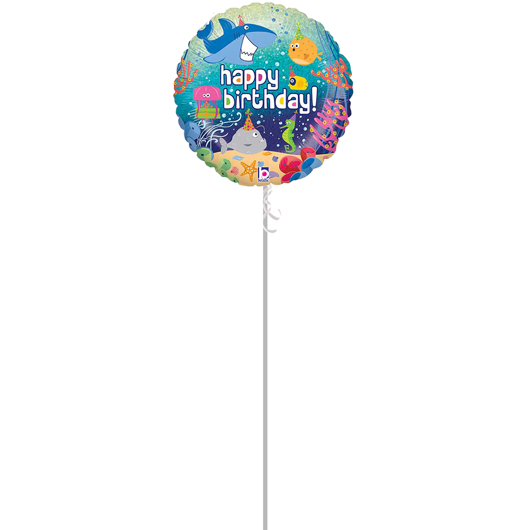 Happy Birthday Ocean Round Foil Helium Balloon - Inflated Balloon in a Box Product Gallery Image