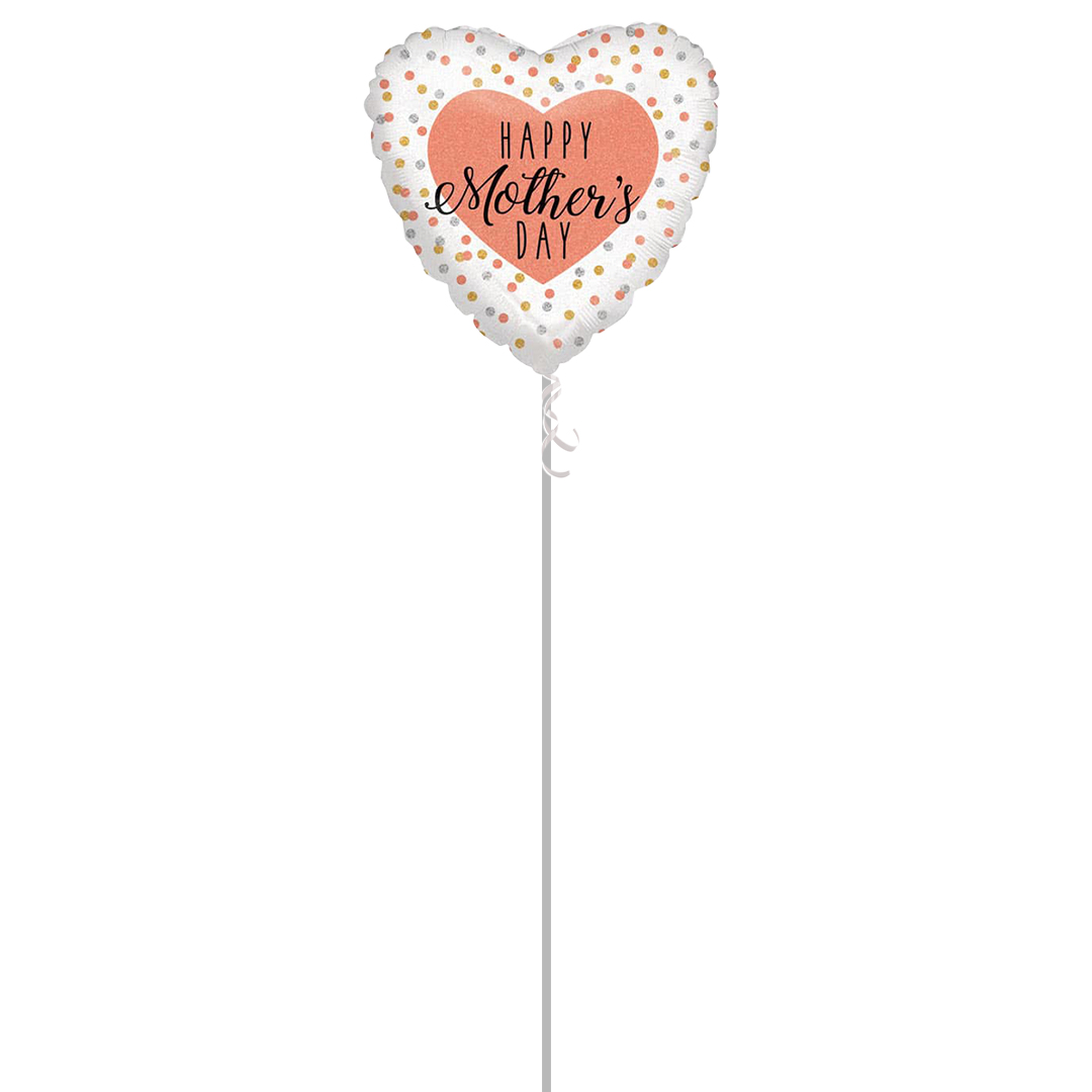 Happy Mother's Day Holographic Rose Gold Heart Helium Foil Balloon - Inflated Balloon in a Box