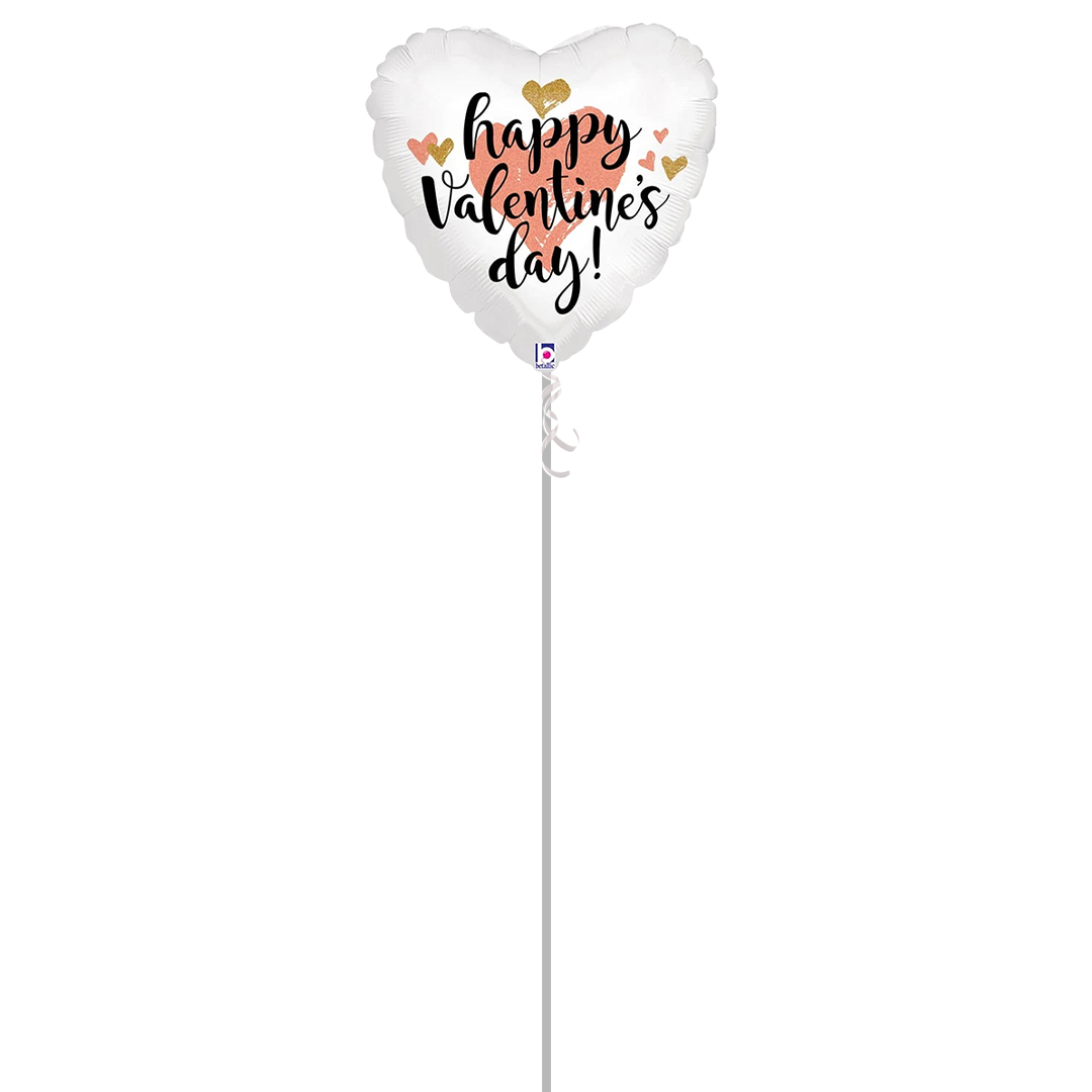 Happy Valentines Day Rose Gold Holographic Foil Helium Balloon - Inflated Balloon in a Box Product Gallery Image