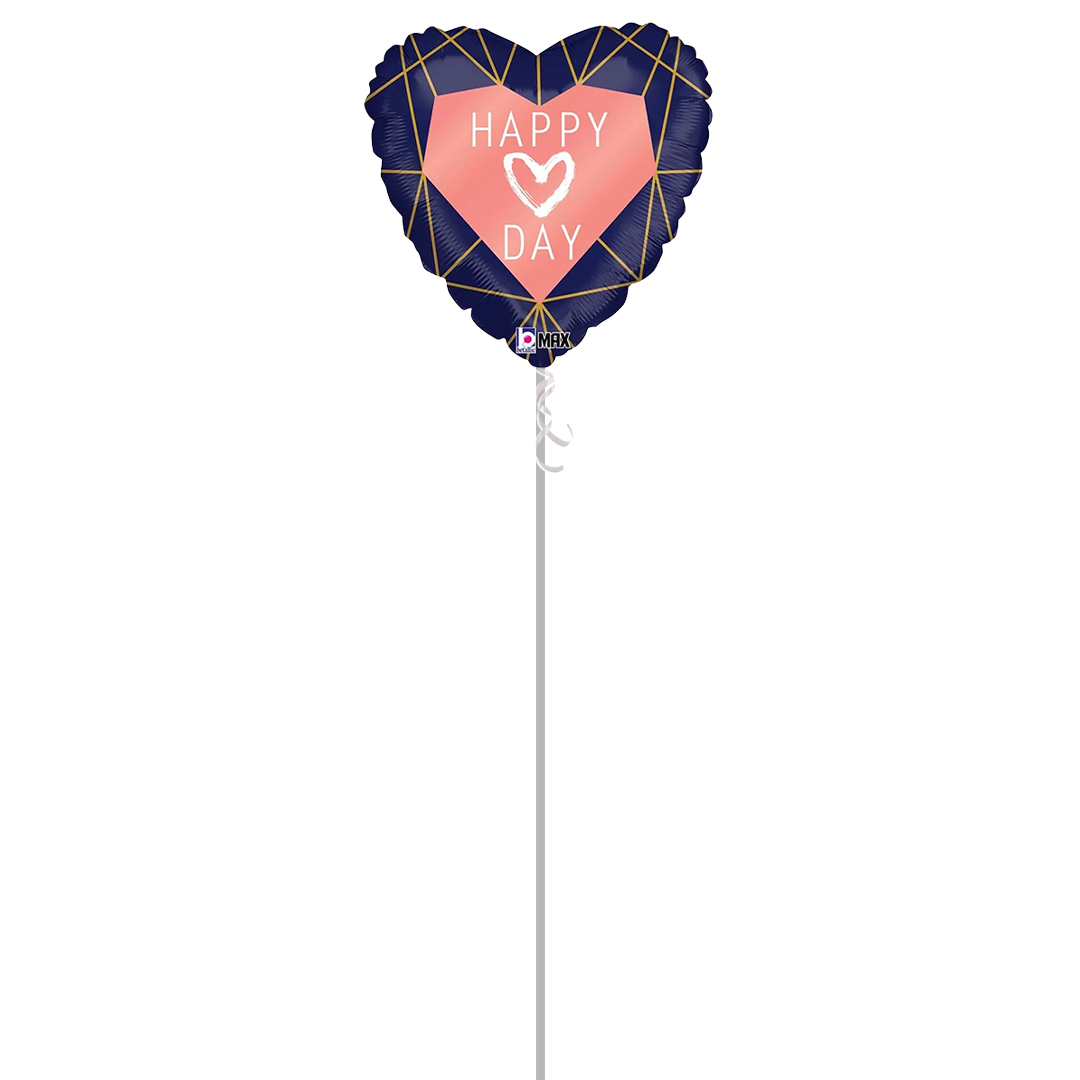 Happy Love Day Geo Navy Heart Shape Holographic Valentine's Foil Helium Balloon - Inflated Balloon in a Box Product Gallery Image