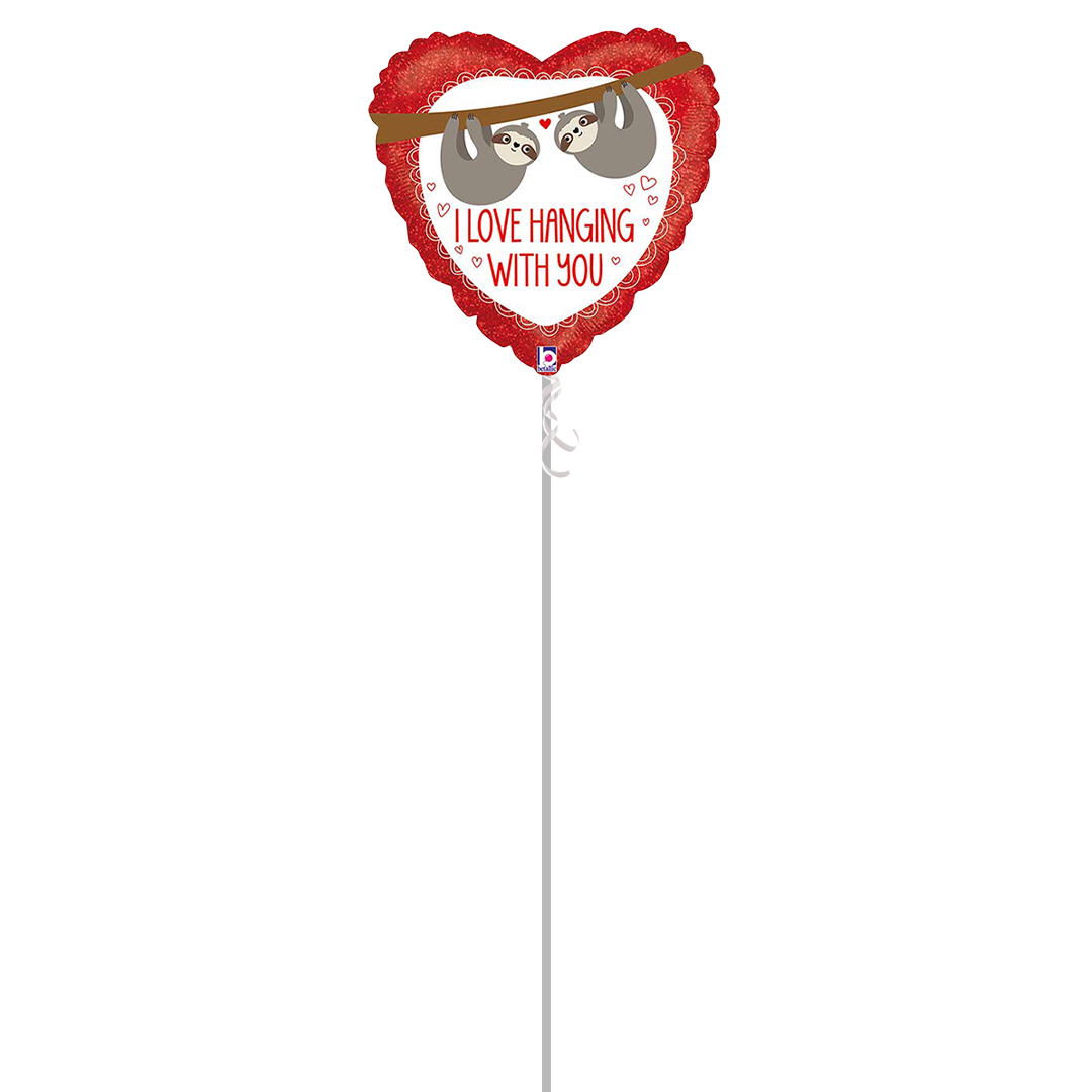 I Love Hanging With You Sloths Valentines Heart Shape Foil Helium Balloon - Inflated Balloon in a Box
