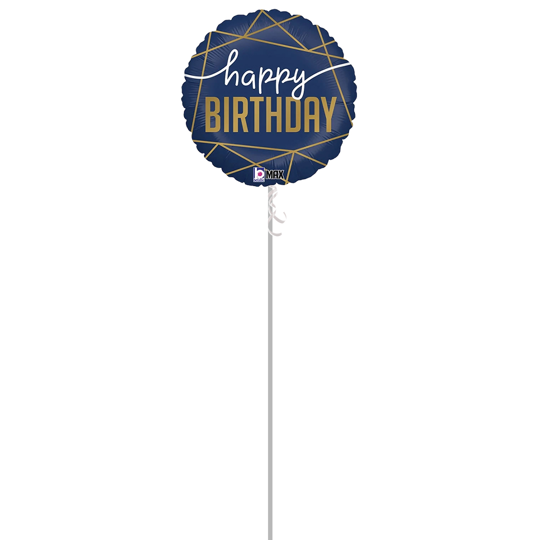 Navy Birthday Round Foil Helium Balloon - Inflated Balloon in a Box Product Gallery Image