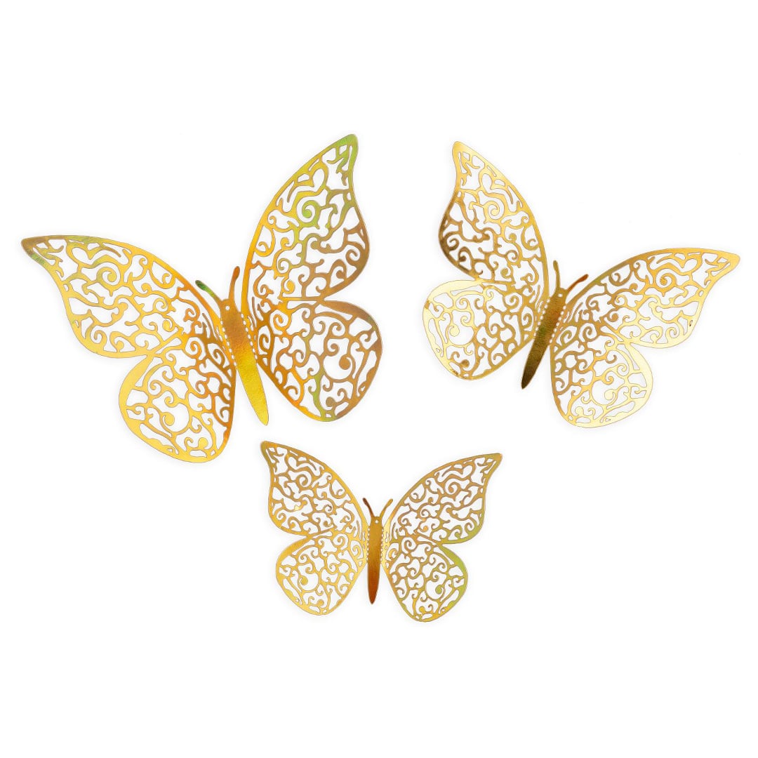 3D Iridescent Gold Adhesive Butterfly Decorations - Pack of 12