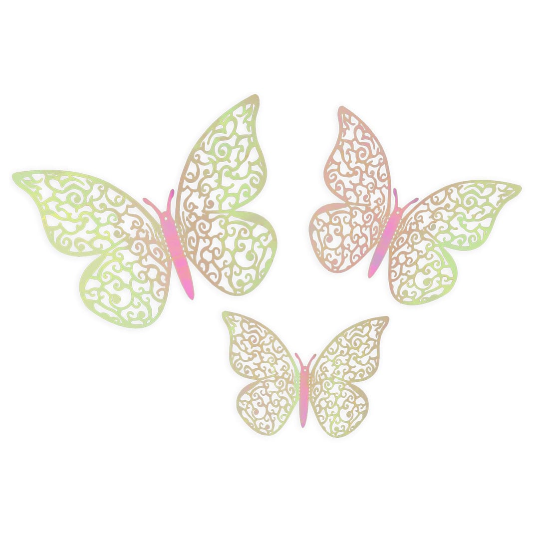 3D Iridescent Pink Adhesive Butterfly Decorations - Pack of 12