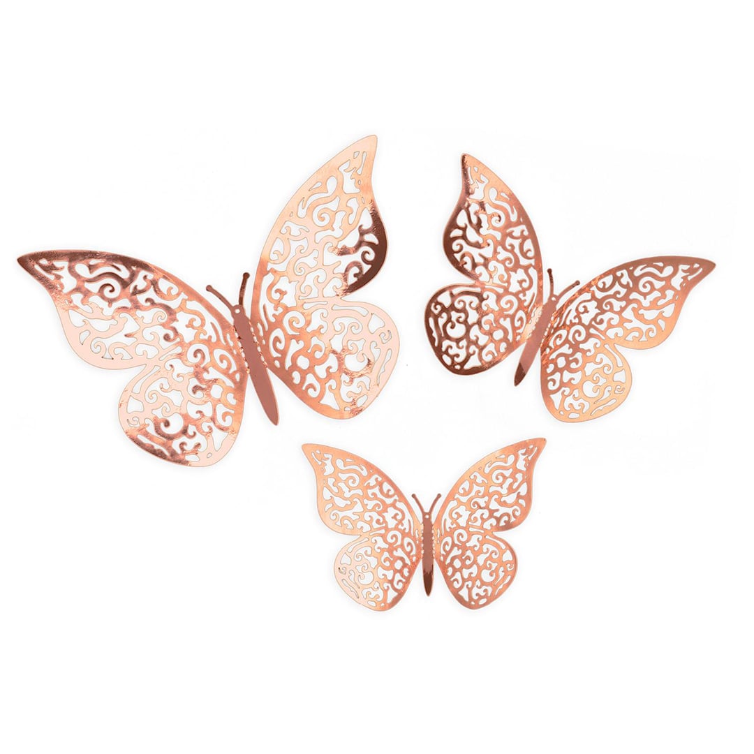 3D Iridescent Rose Gold Adhesive Butterfly Decorations - Pack of 12