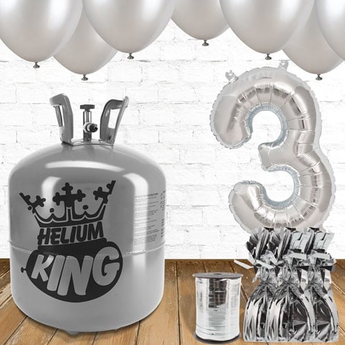 3rd Birthday Helium Gas Package with Silver Balloons Product Gallery Image