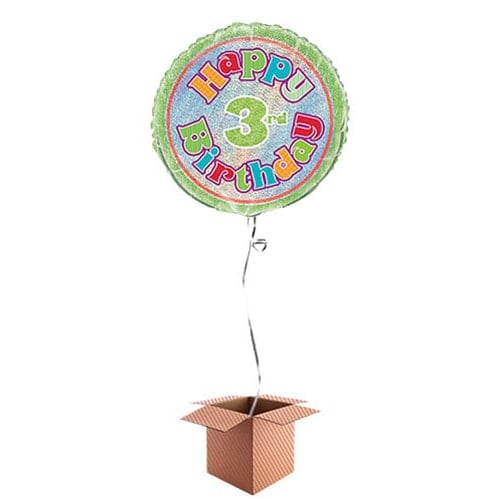 Happy 3rd Birthday Holographic Round Foil Balloon - Inflated Balloon in a Box Product Image