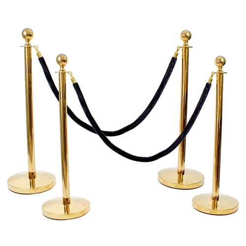 4 Prestige Brass Poles With 2 Black Velvet Ropes Product Gallery Image