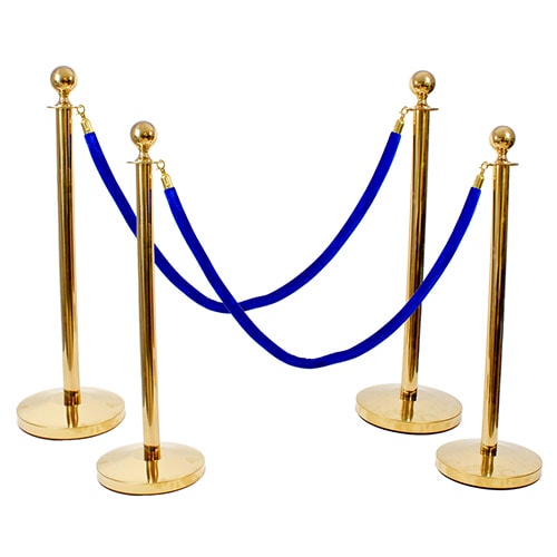 4 Prestige Brass Poles With 2 Blue Velvet Ropes Product Gallery Image