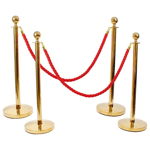 4 Prestige Brass Poles With 2 Red Braided Ropes Product Gallery Image