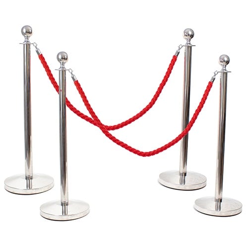 4 Prestige Chrome Poles With 2 Red Braided Ropes Product Gallery Image