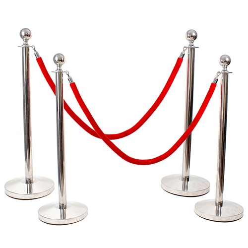 4 Prestige Chrome Poles With 2 Red Velvet Ropes Product Gallery Image