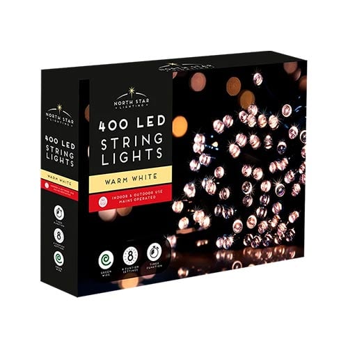 400 Warm White LED Mains Operated String Lights Product Image