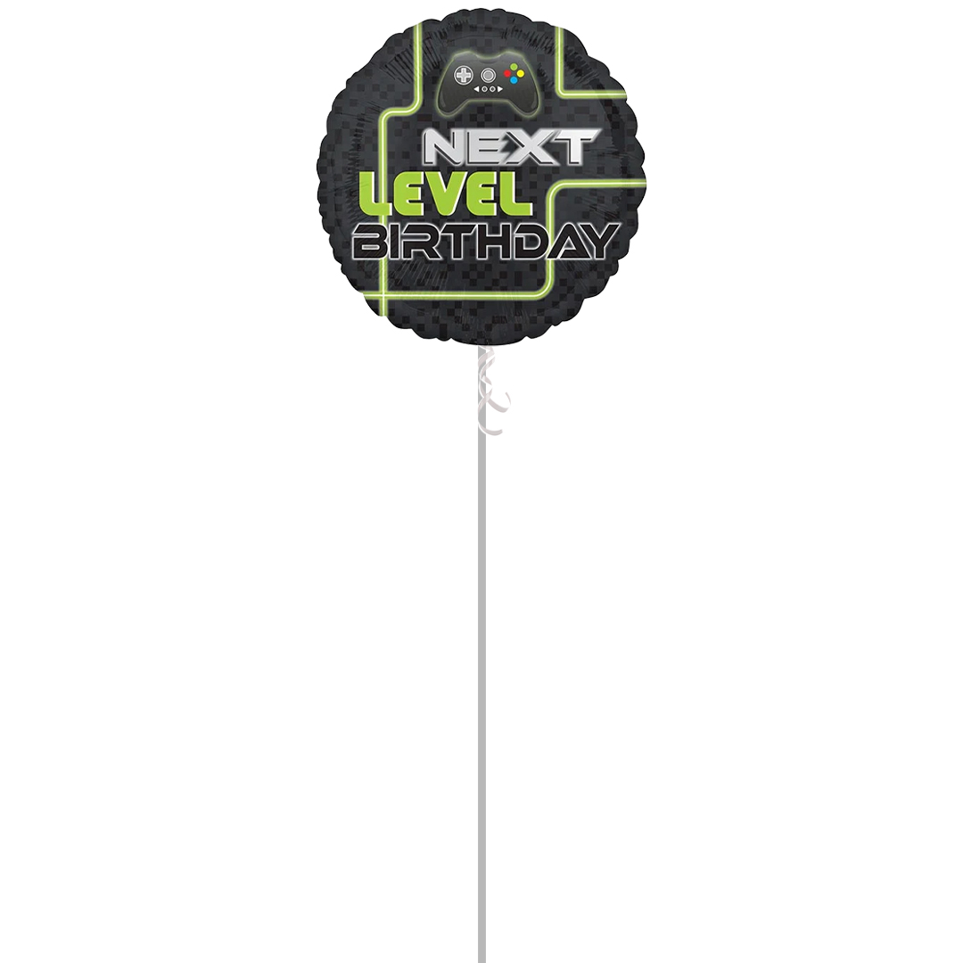 Level Up Gamer Birthday Round Foil Helium Balloon - Inflated Balloon in a Box Product Gallery Image
