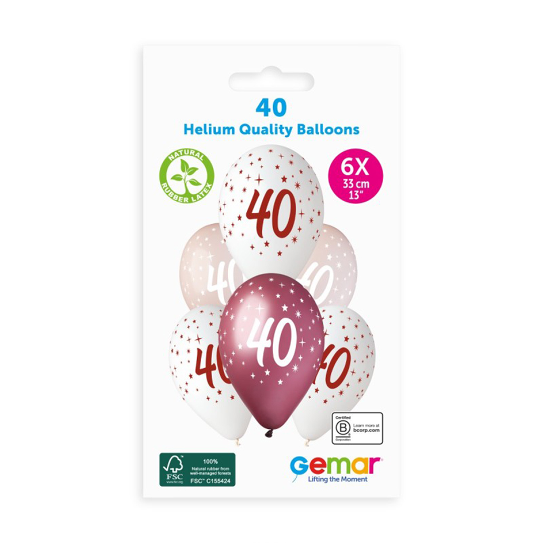 40th Birthday Vino Collection Latex Balloons 33cm / 13 in - Pack of 6 View 3