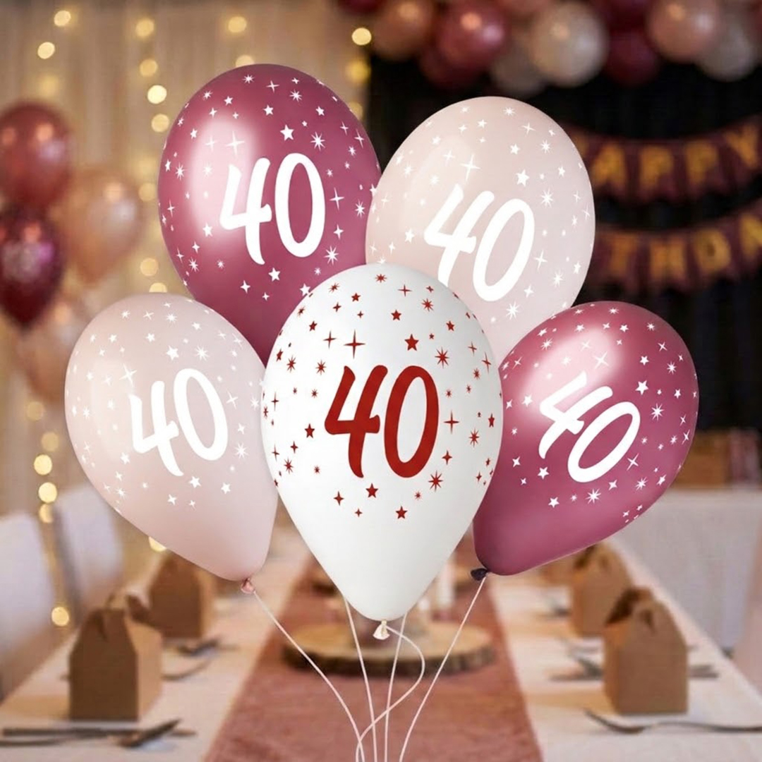 40th Birthday Vino Collection Latex Balloons 33cm / 13 in - Pack of 6 View 2