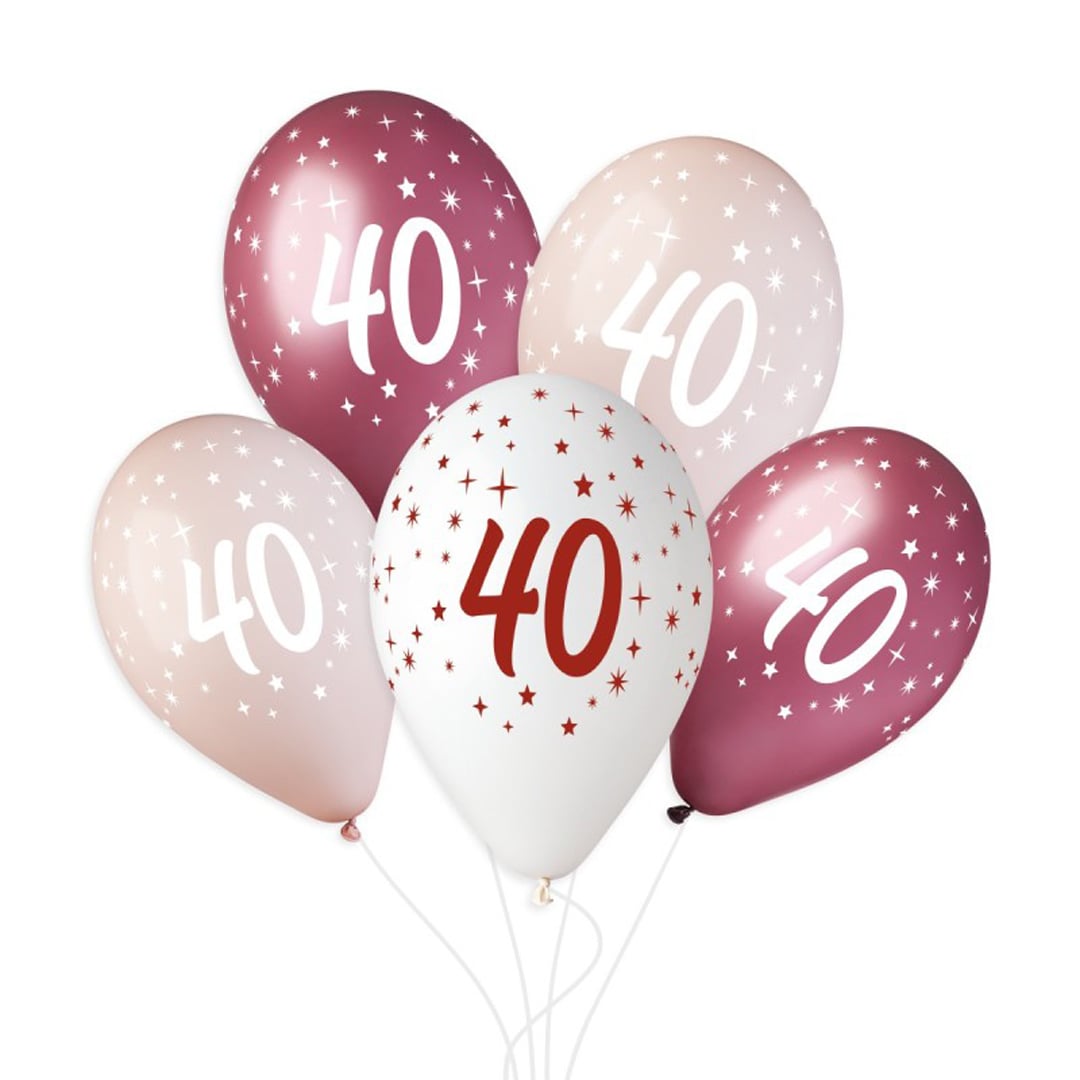 40th Birthday Vino Collection Latex Balloons 33cm / 13 in - Pack of 6