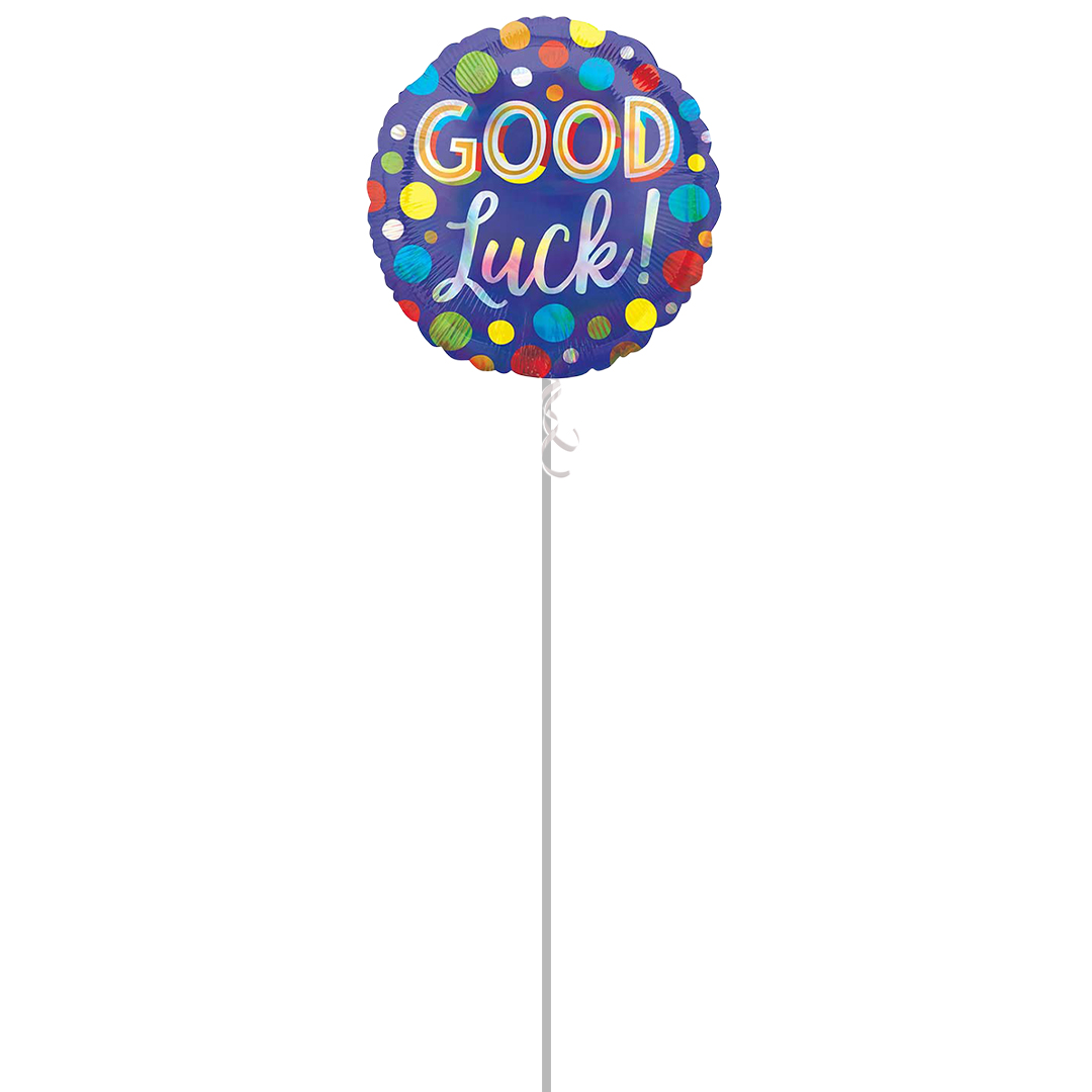 Good Luck! Iridescent Dots Holographic Round Foil Helium Balloon - Inflated Balloon in a Box Product Gallery Image