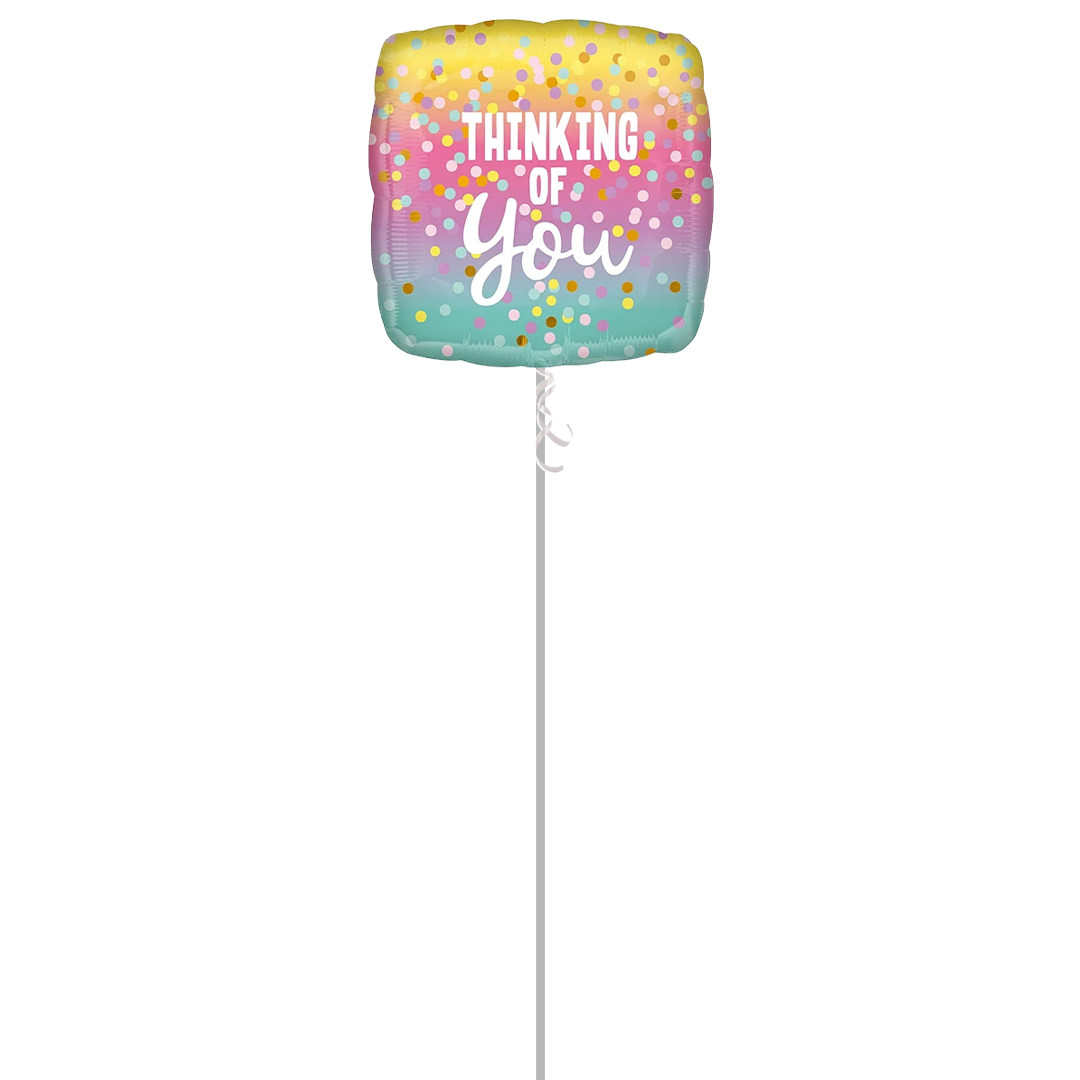 Thinking of You Dots Square Foil Helium Balloon - Inflated Balloon in a Box Product Gallery Image
