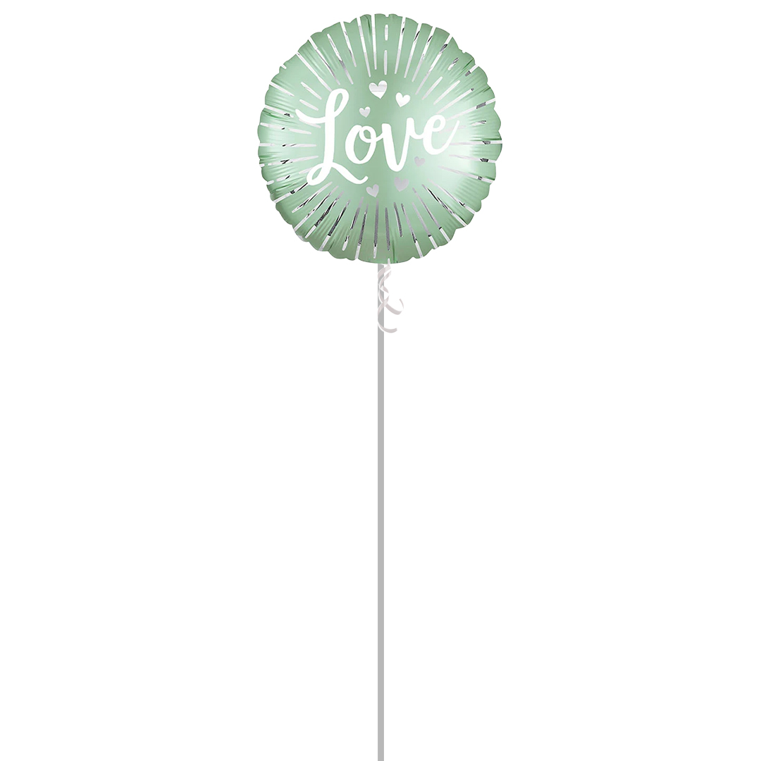Satin Love Burst Round Foil Helium Balloon - Inflated Balloon in a Box