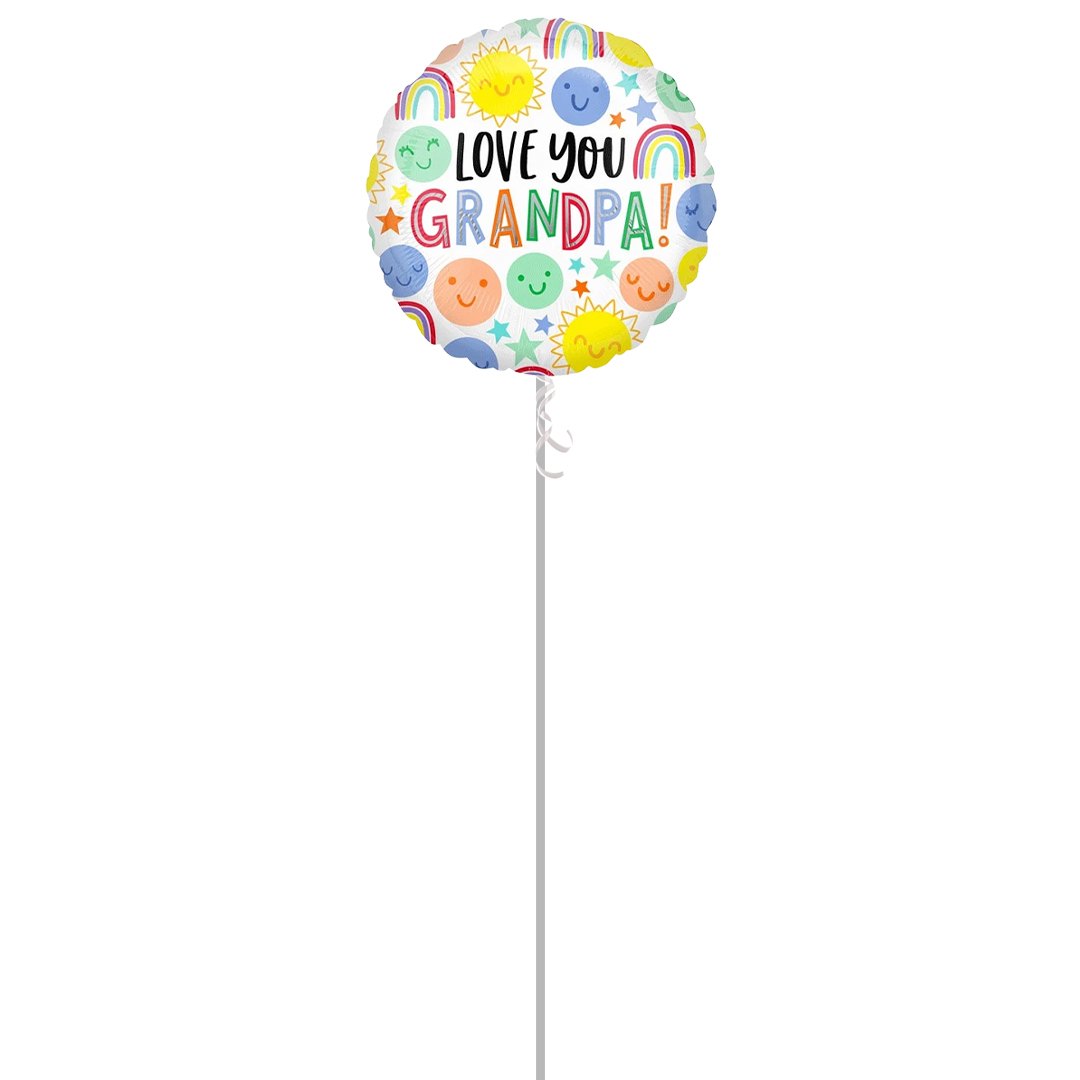 Love You Grandpa Smiles Round Foil Helium Balloon - Inflated Balloon in a Box
