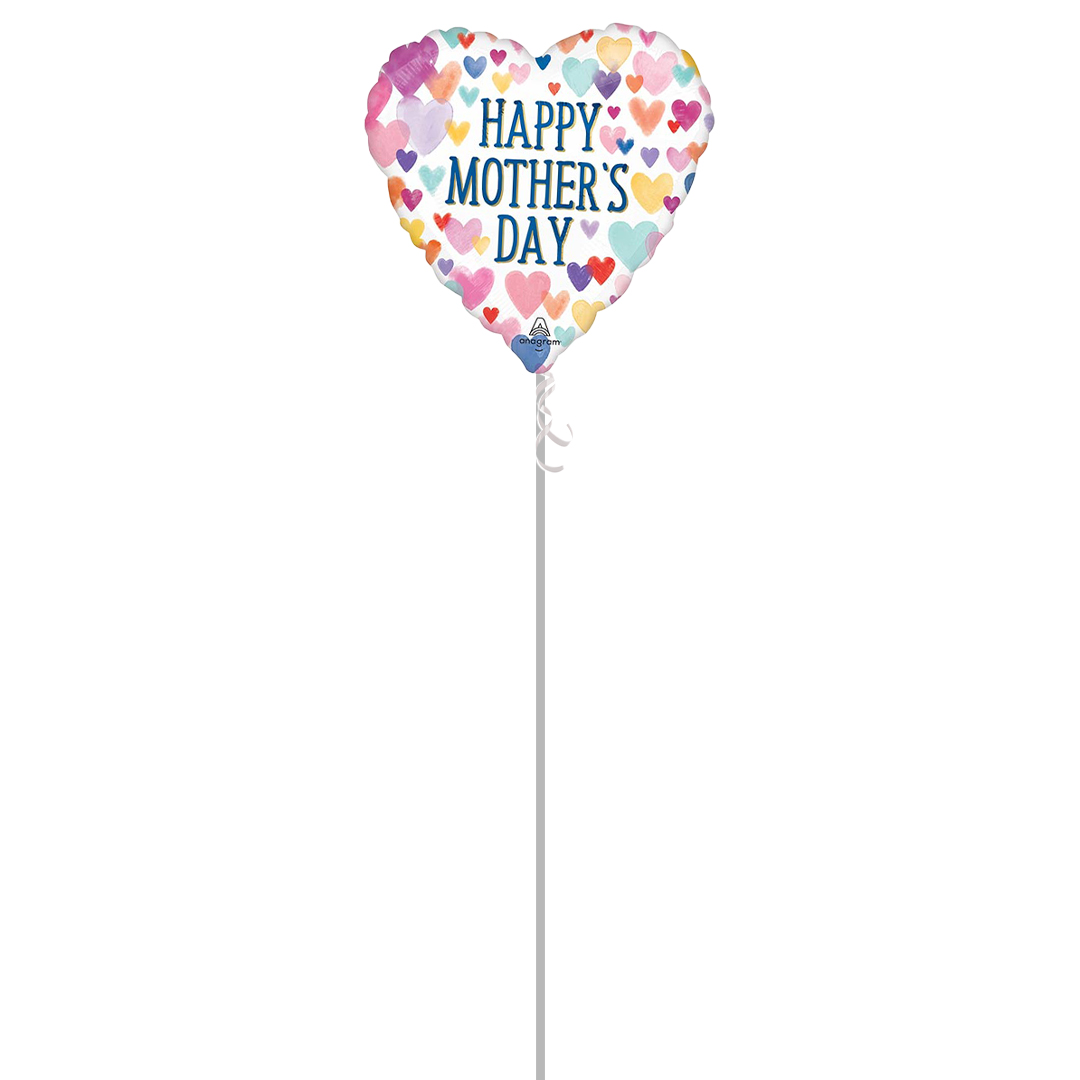 Sprinkled Watercolour Hearts Happy Mother's Day Heart Shape Foil Helium Balloon - Inflated Balloon in a Box Product Gallery Image