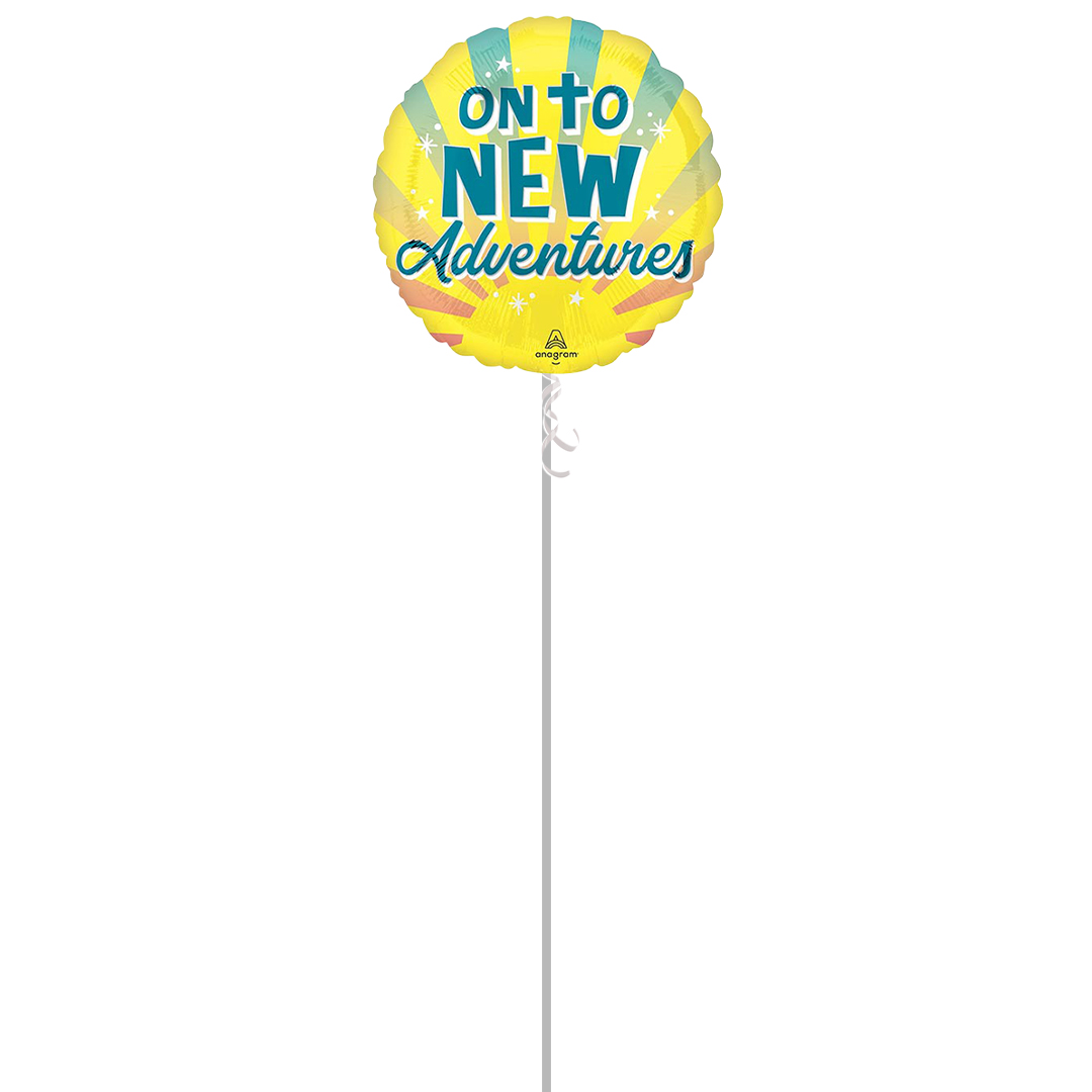 On To New Adventures Round Foil Helium Balloon - Inflated Balloon in a Box Product Gallery Image