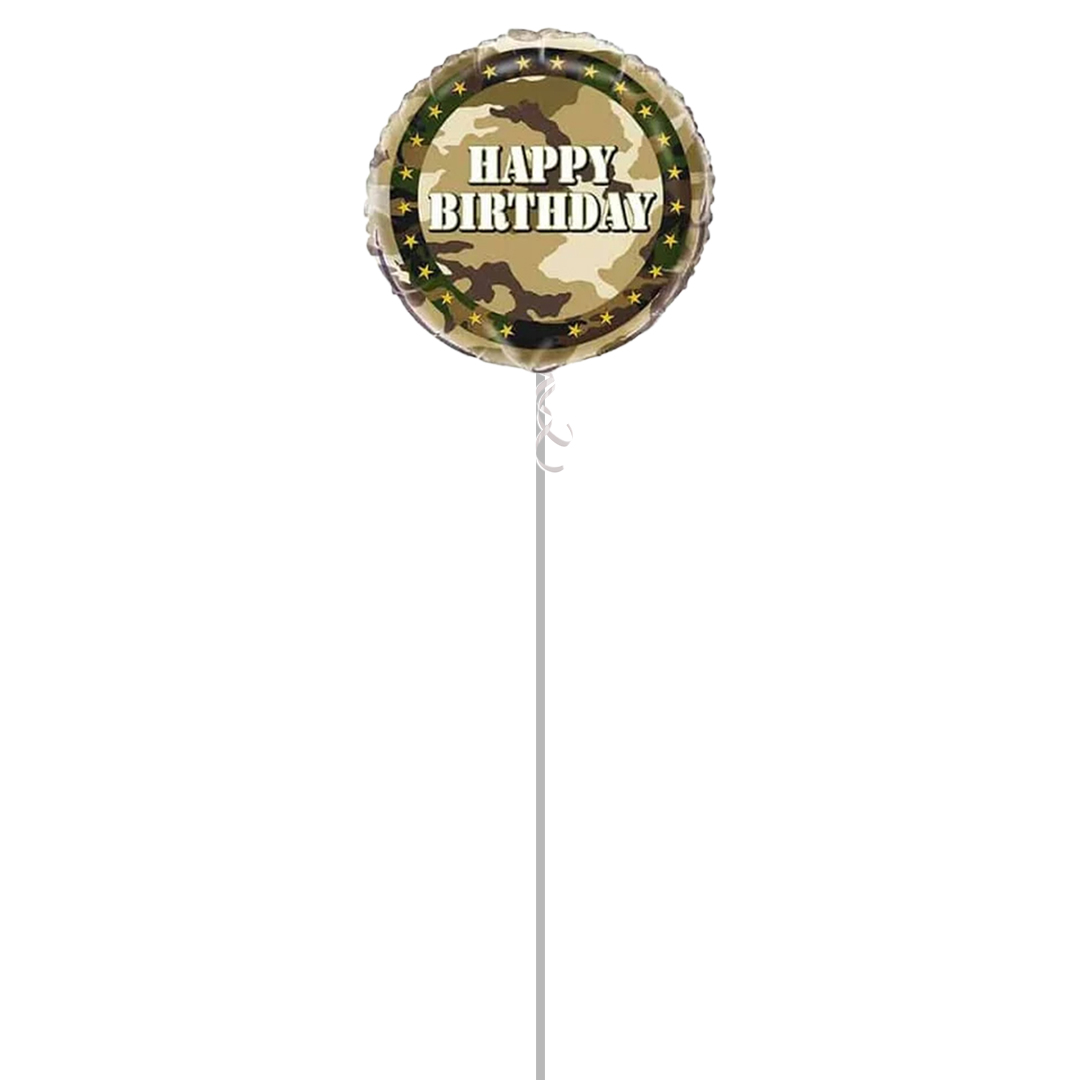 Camouflage Happy Birthday Foil Balloon - Inflated Balloon in a Box Product Gallery Image
