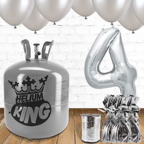 4th Birthday Helium Gas Package with Silver Balloons Product Gallery Image