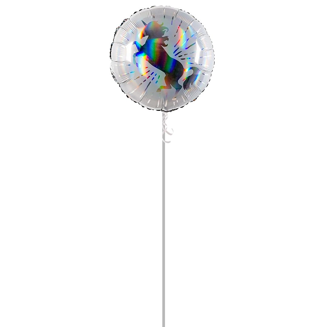 Unicorn Holographic Round Foil Helium Balloon - Inflated Balloon in a Box Product Gallery Image