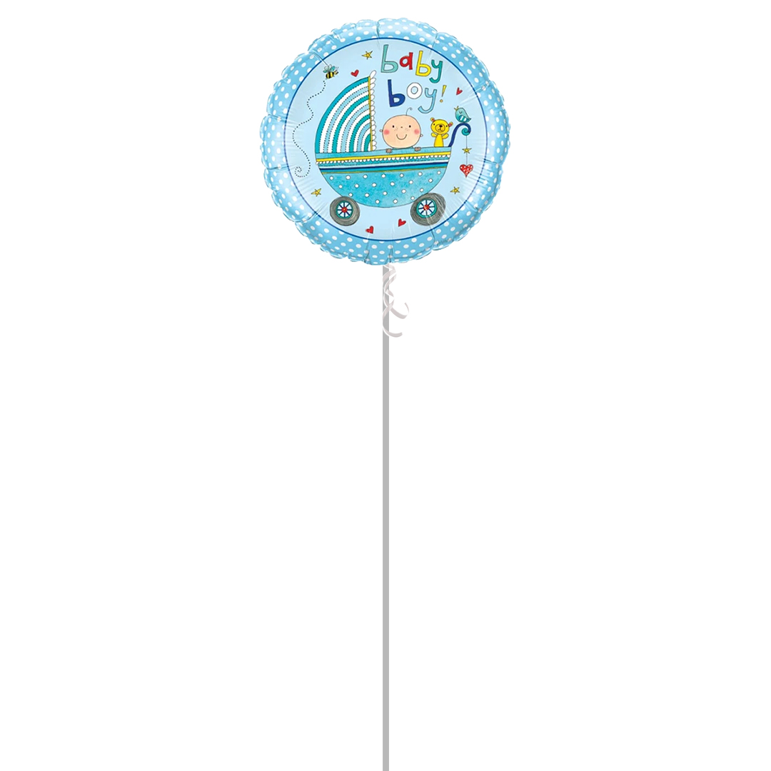 Baby Boy Stroller Round Foil Helium Qualatex Balloon - Inflated Balloon in a Box