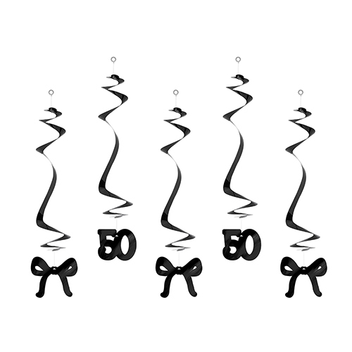 50th Birthday Bows Elegant Milestone Hanging Swirl Decorations - Pack of 5 Product Image