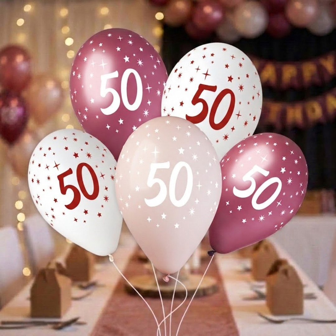 50th Birthday Vino Collection Latex Balloons 33cm / 13 in - Pack of 6 View 2