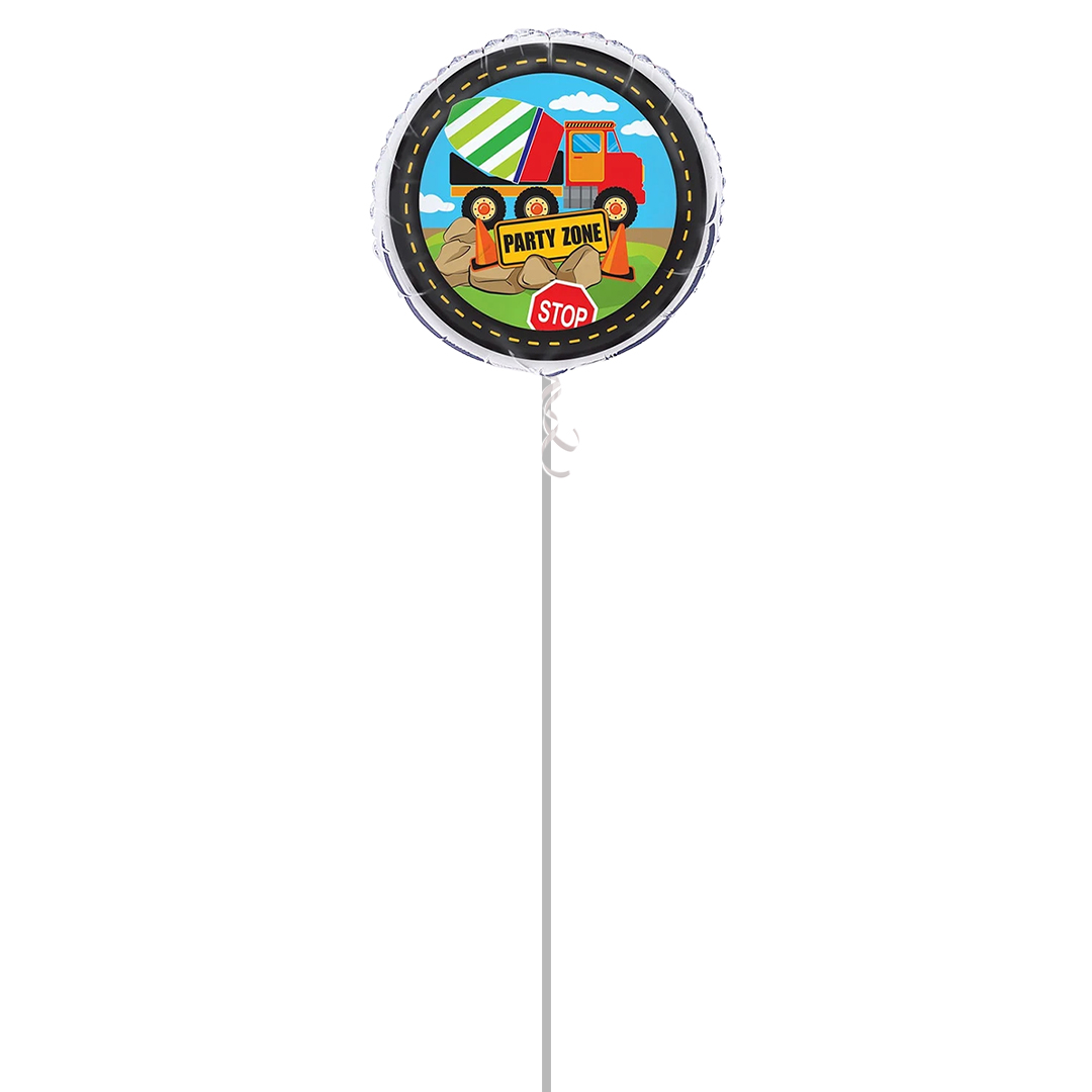 Construction Party Round Foil Helium Balloon - Inflated Balloon in a Box