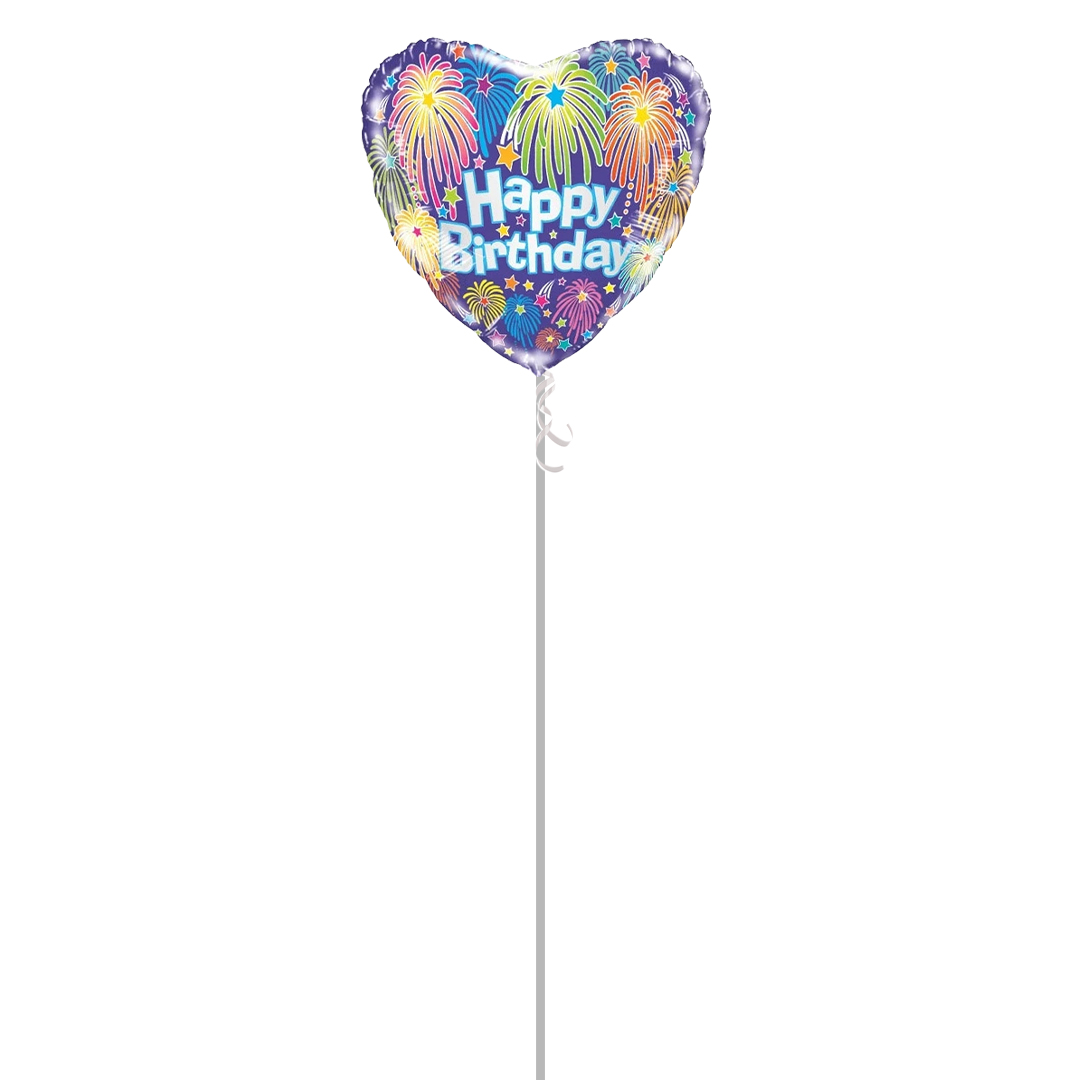 Birthday Fireworks Heart Shape Foil Helium Balloon - Inflated Balloon in a Box Product Gallery Image