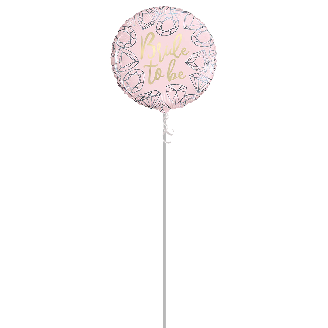 Pink Diamond Bride to Be Round Foil Helium Balloon - Inflated Balloon in a Box