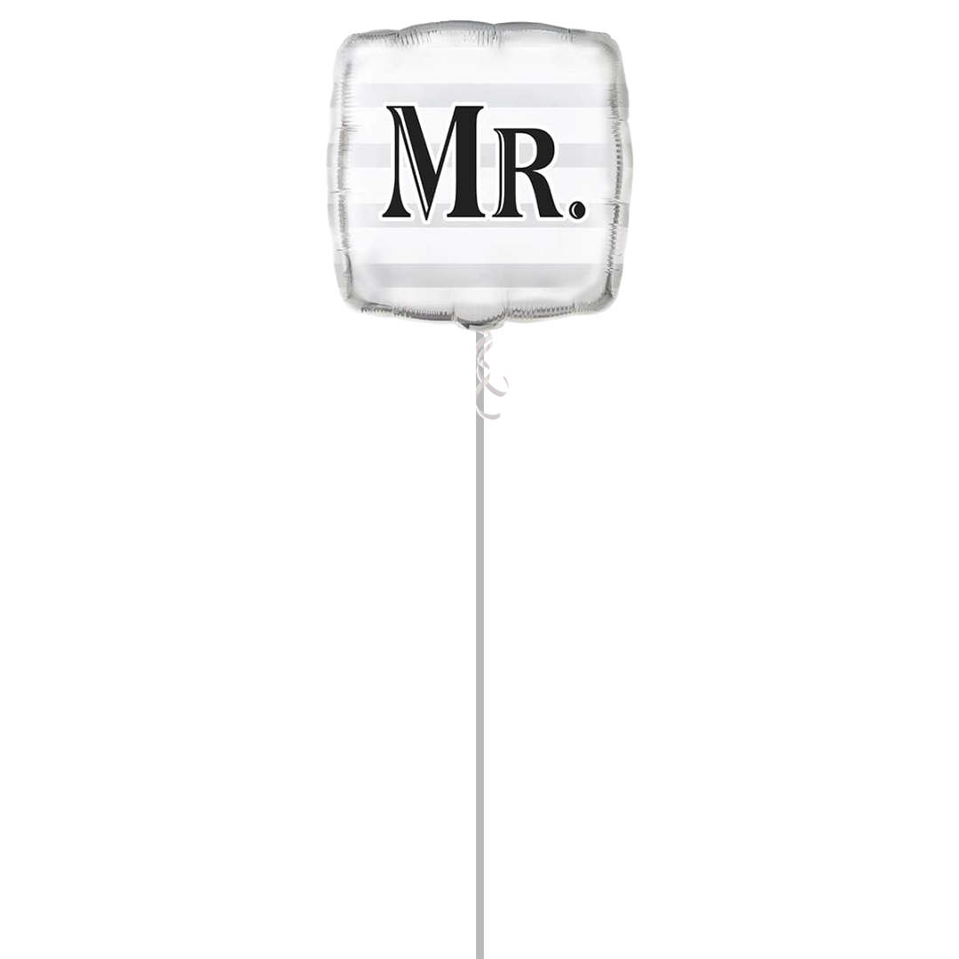 Mr Silver Square Foil Balloon - Inflated Balloon in a Box