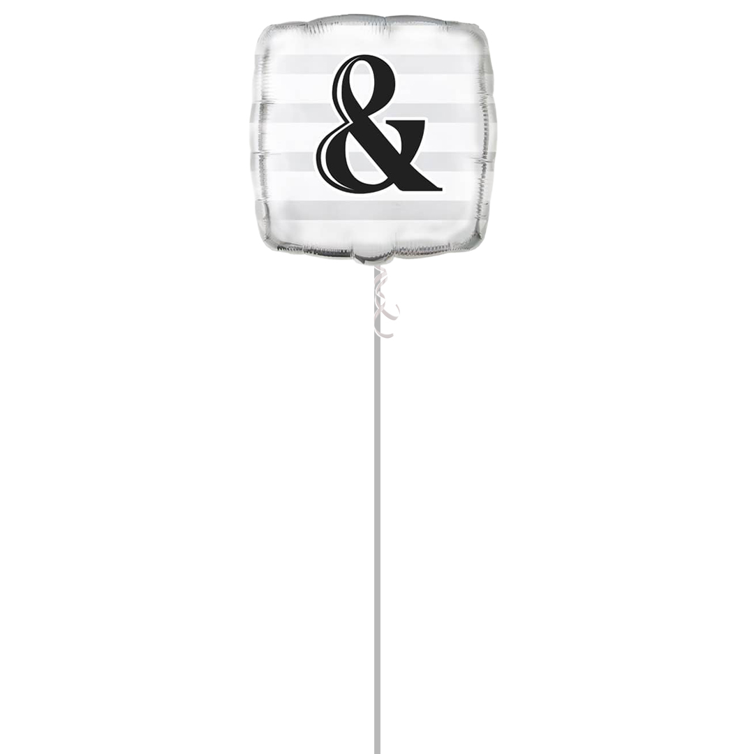 Ampersand Silver Square Foil Balloon - Inflated Balloon in a Box