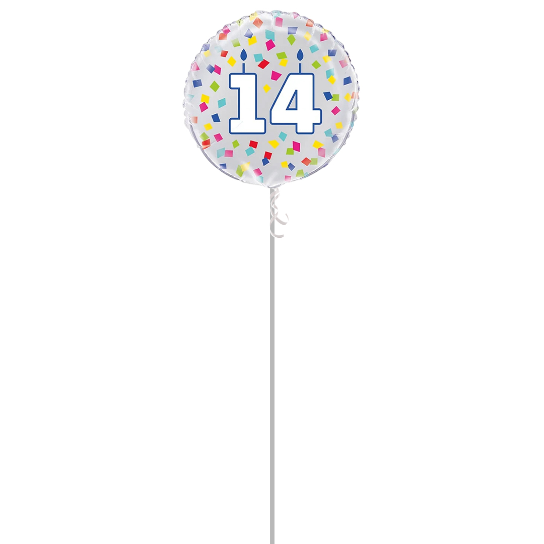 Rainbow Confetti Birthday Age 14 Round Foil Helium Balloon - Inflated Balloon in a Box Product Gallery Image
