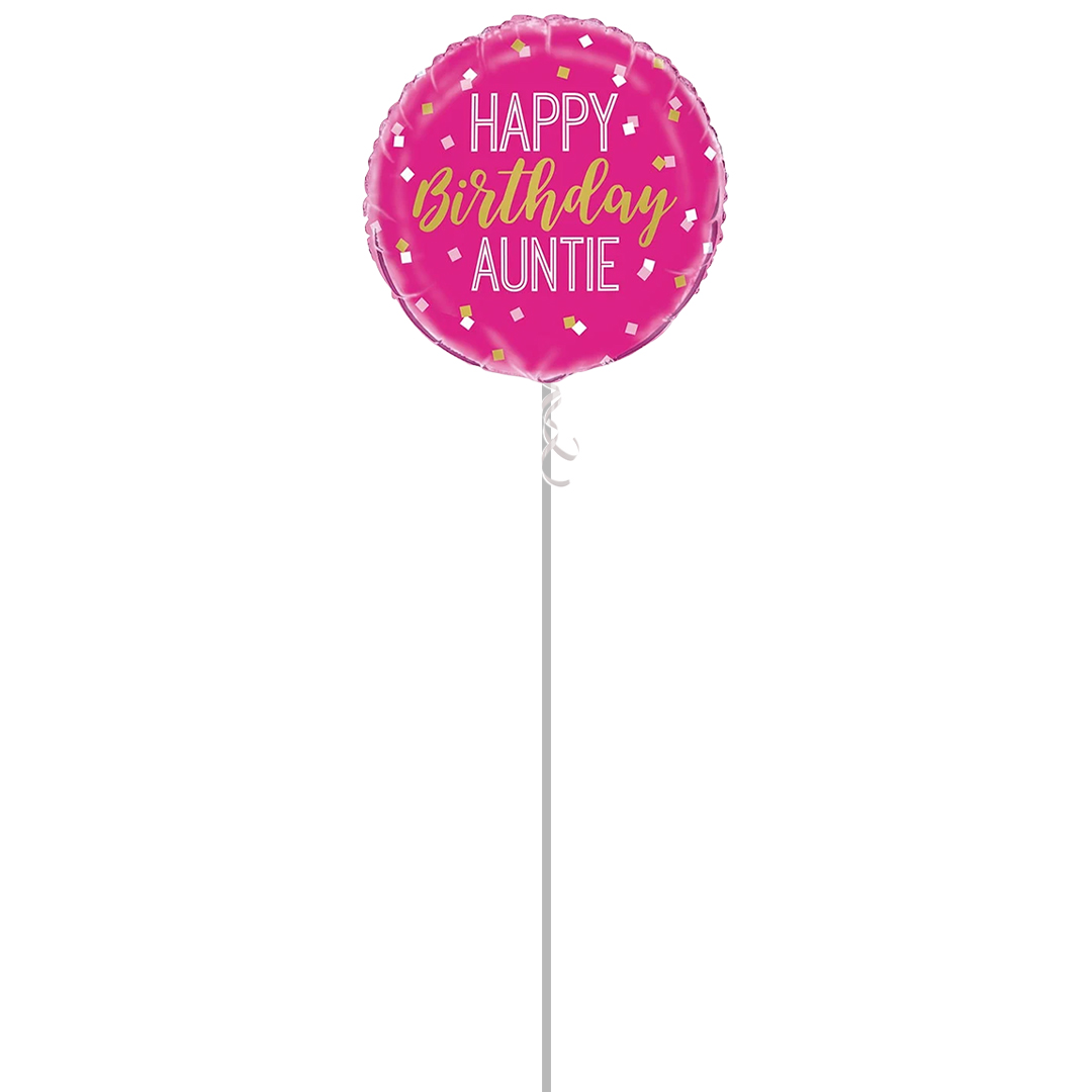 Happy Birthday Auntie Round Foil Helium Balloon - Inflated Balloon in a Box Product Gallery Image