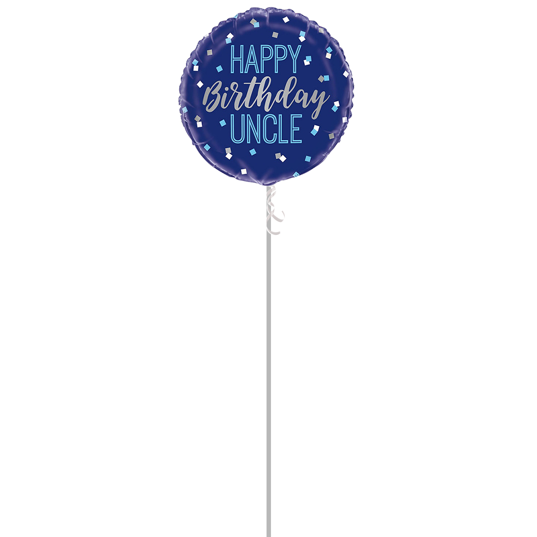 Happy Birthday Uncle Round Foil Helium Balloon - Inflated Balloon in a Box Product Gallery Image