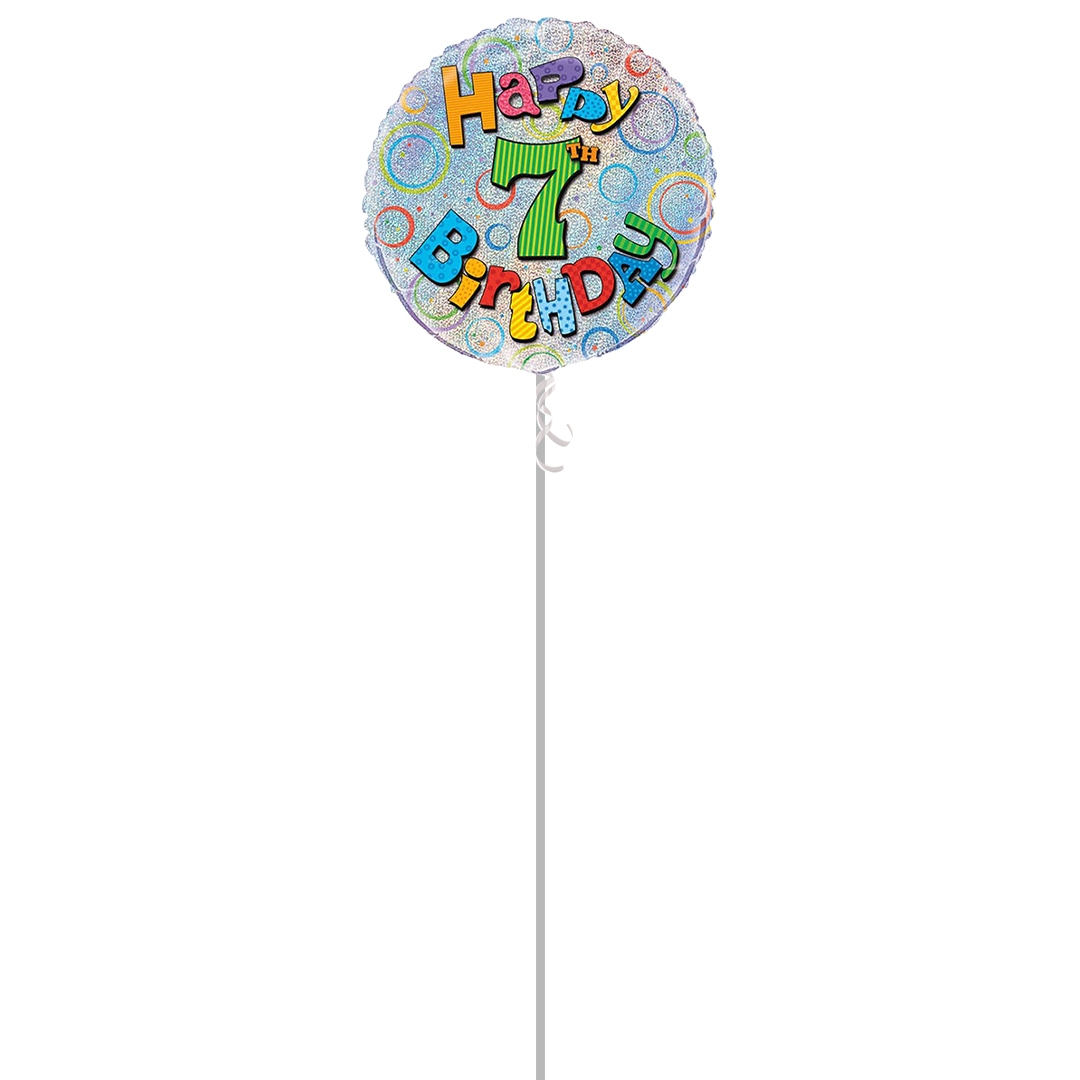 Happy 7th Birthday Holographic Round Foil Balloon - Inflated Balloon in a Box Product Gallery Image