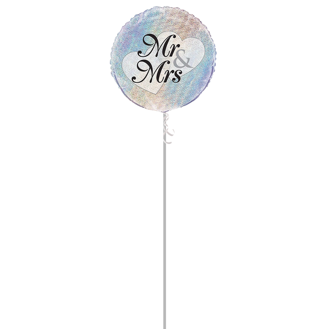 Mr And Mrs Holographic Wedding Round Foil Helium Balloon - Inflated Balloon in a Box Product Gallery Image