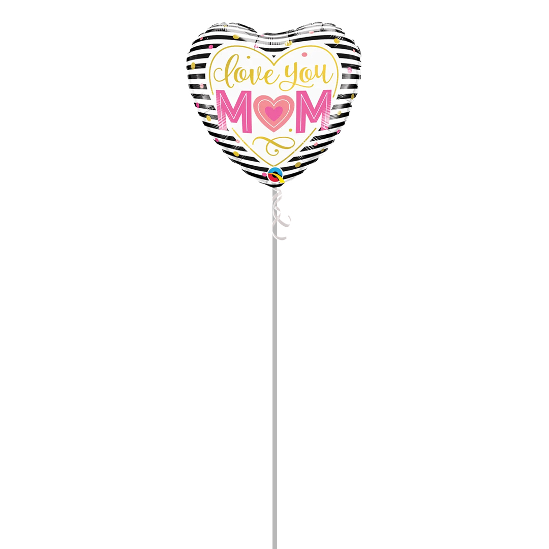 Love You Mom Heart Helium Foil Qualatex Balloon - Inflated Balloon in a Box Product Gallery Image