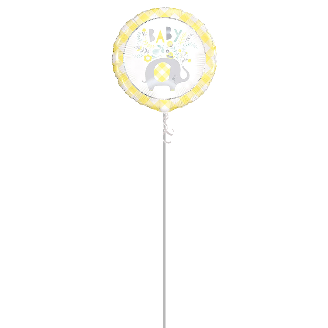 Baby Shower Yellow Floral Elephant Round Foil Helium Balloon - Inflated Balloon in a Box Product Gallery Image